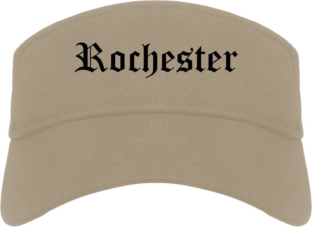 Rochester Indiana IN Old English Mens Visor Cap Hat Khaki