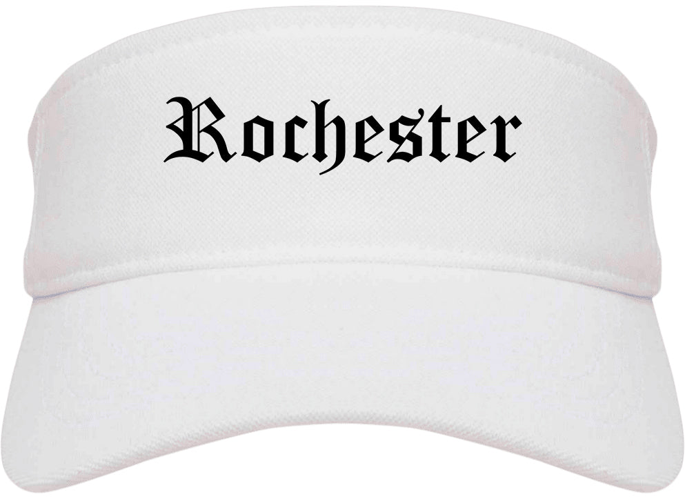 Rochester Indiana IN Old English Mens Visor Cap Hat White