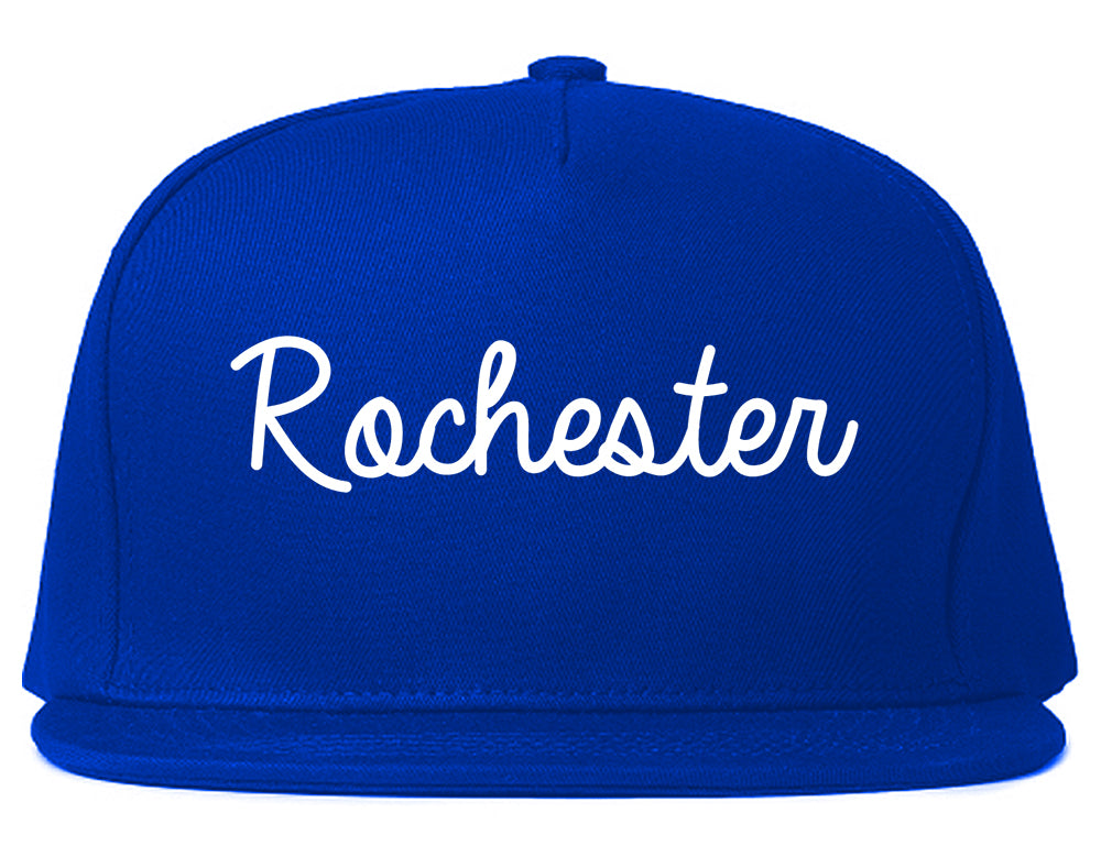 Rochester New York NY Script Mens Snapback Hat Royal Blue
