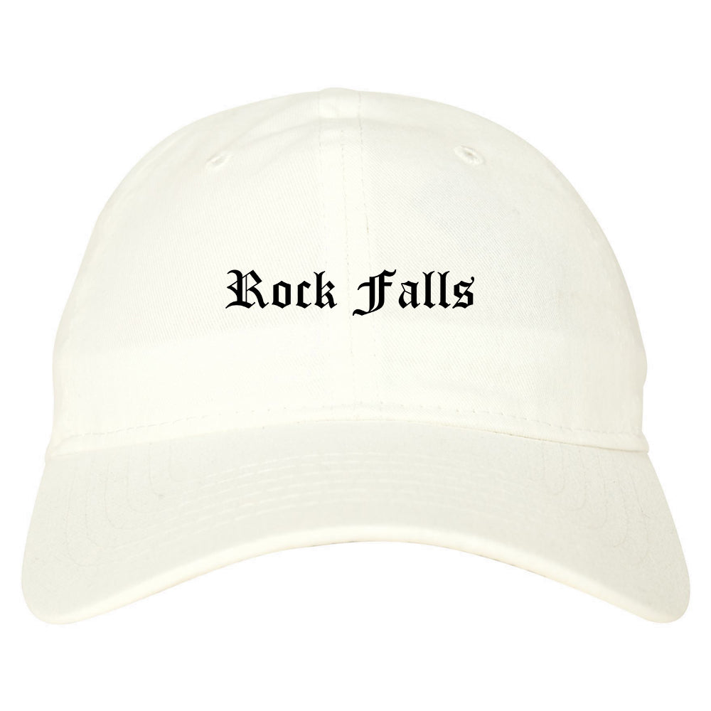 Rock Falls Illinois IL Old English Mens Dad Hat Baseball Cap White