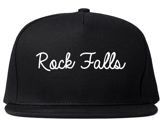 Rock Falls Illinois IL Script Mens Snapback Hat Black