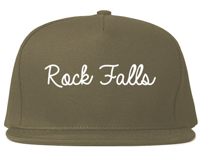 Rock Falls Illinois IL Script Mens Snapback Hat Grey