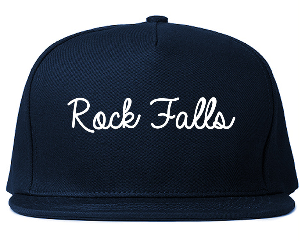 Rock Falls Illinois IL Script Mens Snapback Hat Navy Blue