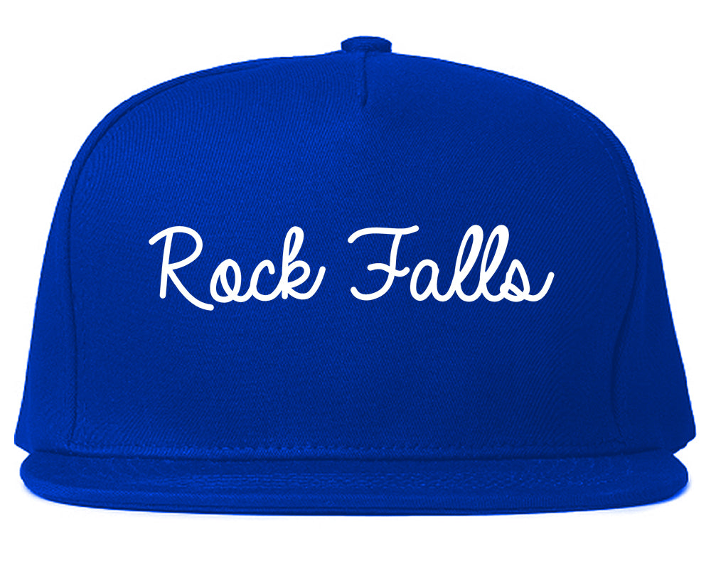 Rock Falls Illinois IL Script Mens Snapback Hat Royal Blue