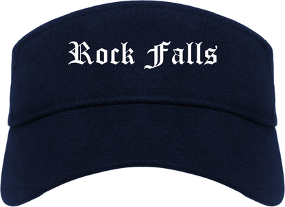Rock Falls Illinois IL Old English Mens Visor Cap Hat Navy Blue