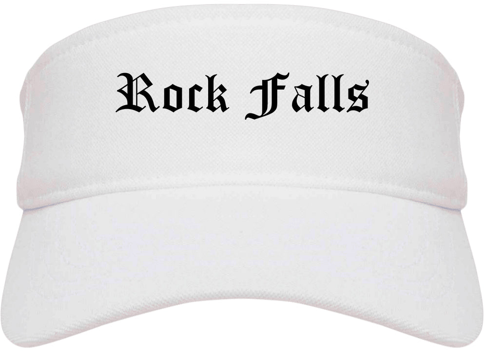Rock Falls Illinois IL Old English Mens Visor Cap Hat White