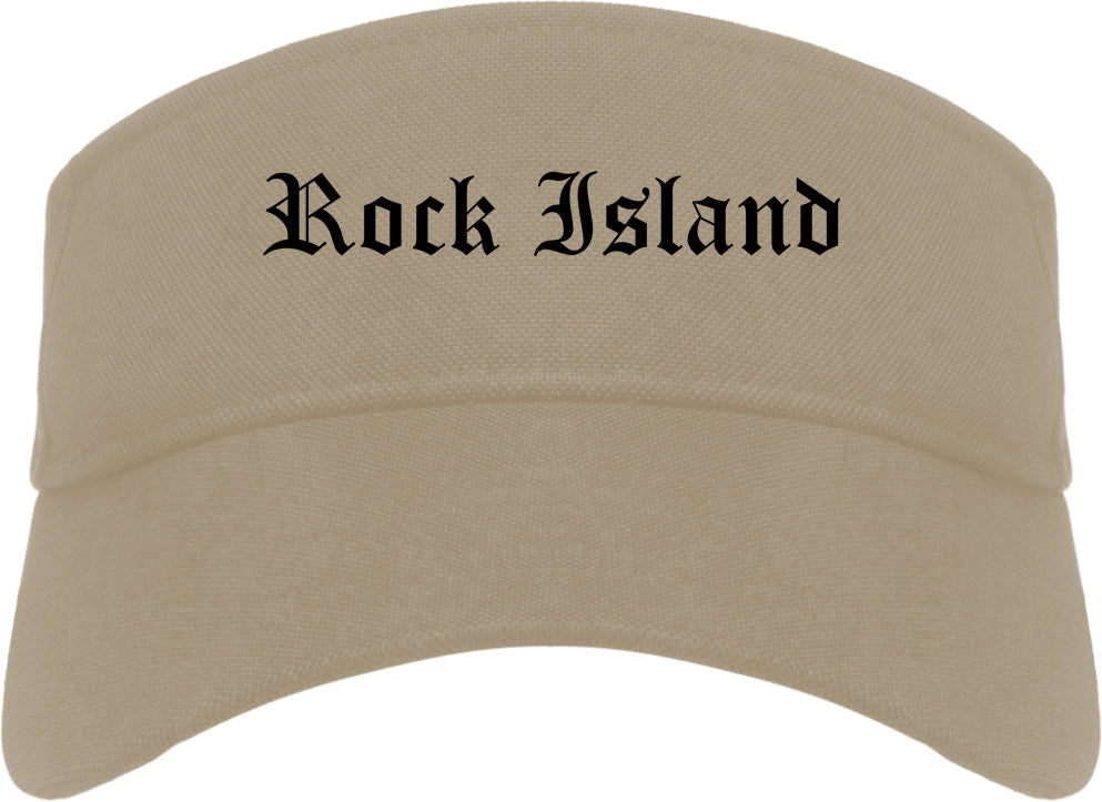 Rock Island Illinois IL Old English Mens Visor Cap Hat Khaki