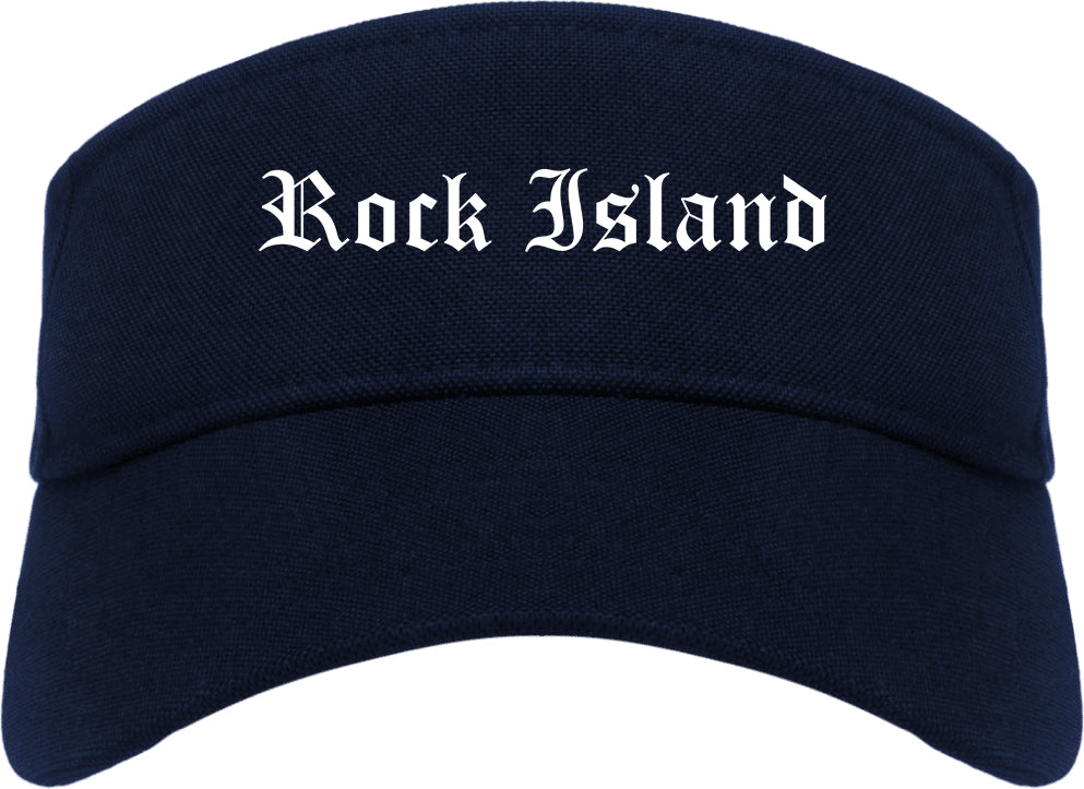 Rock Island Illinois IL Old English Mens Visor Cap Hat Navy Blue