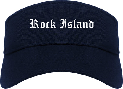 Rock Island Illinois IL Old English Mens Visor Cap Hat Navy Blue