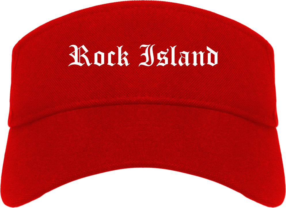 Rock Island Illinois IL Old English Mens Visor Cap Hat Red