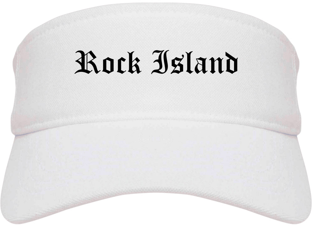 Rock Island Illinois IL Old English Mens Visor Cap Hat White
