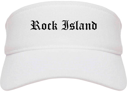 Rock Island Illinois IL Old English Mens Visor Cap Hat White