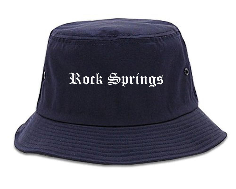 Rock Springs Wyoming WY Old English Mens Bucket Hat Navy Blue