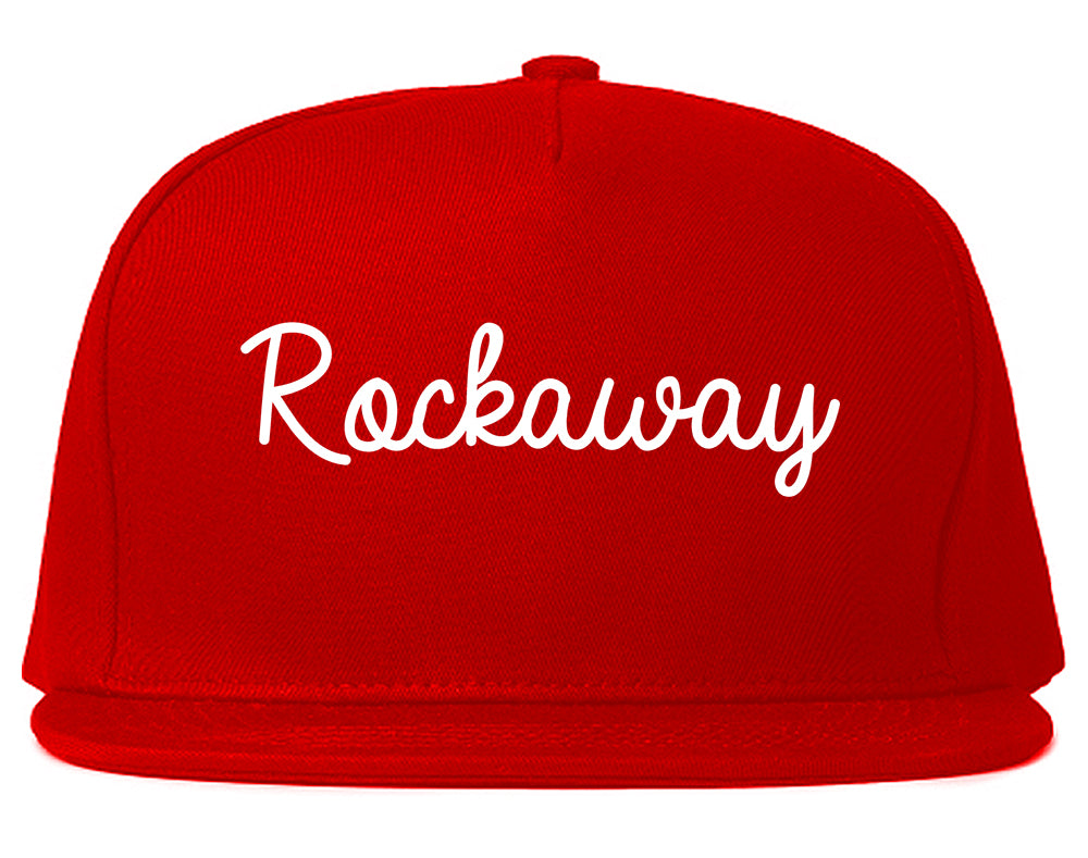 Rockaway New Jersey NJ Script Mens Snapback Hat Red
