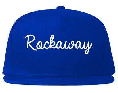 Rockaway New Jersey NJ Script Mens Snapback Hat Royal Blue