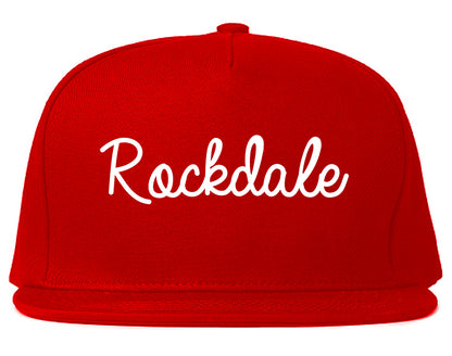 Rockdale Texas TX Script Mens Snapback Hat Red