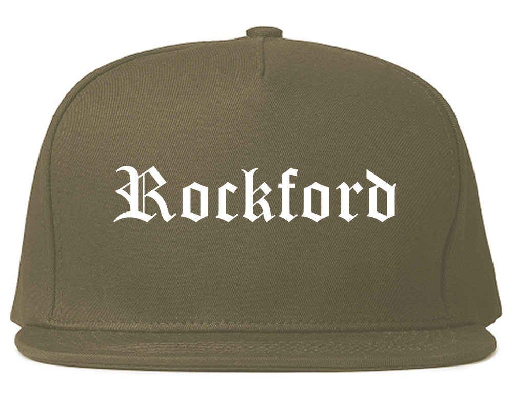 Rockford Illinois IL Old English Mens Snapback Hat Grey