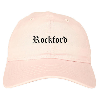 Rockford Illinois IL Old English Mens Dad Hat Baseball Cap Pink