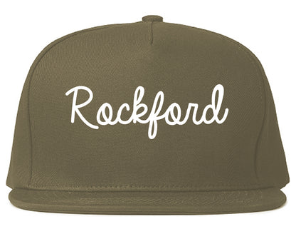 Rockford Illinois IL Script Mens Snapback Hat Grey