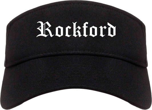 Rockford Illinois IL Old English Mens Visor Cap Hat Black