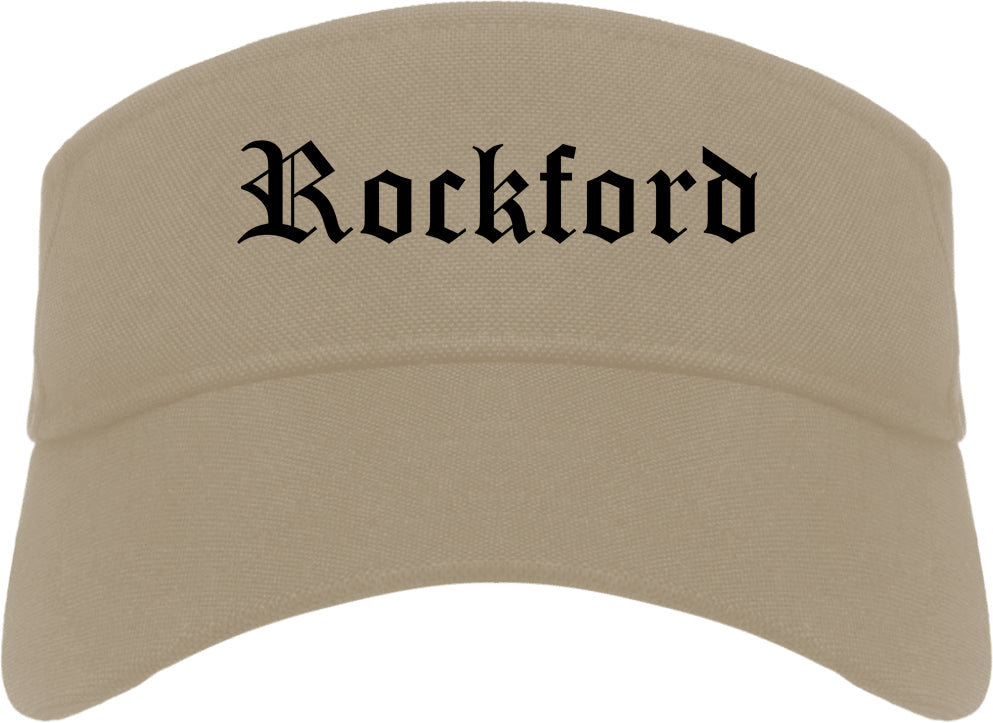 Rockford Illinois IL Old English Mens Visor Cap Hat Khaki