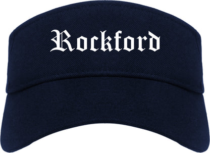 Rockford Illinois IL Old English Mens Visor Cap Hat Navy Blue