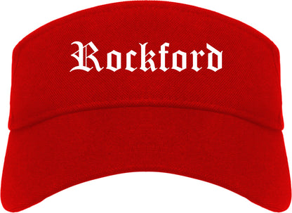 Rockford Illinois IL Old English Mens Visor Cap Hat Red