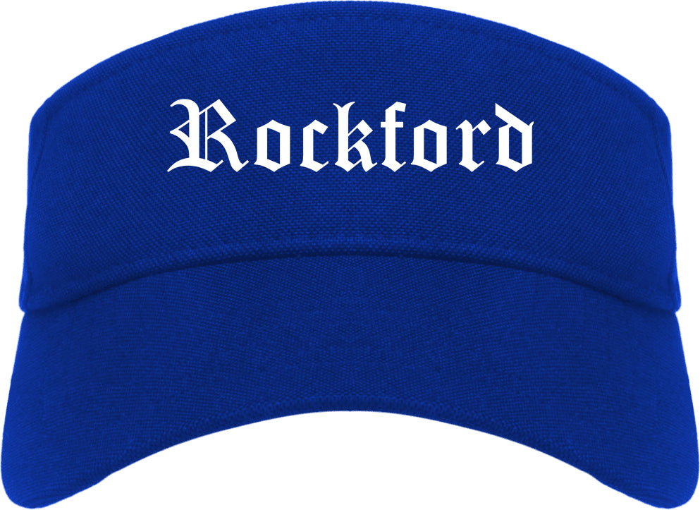 Rockford Illinois IL Old English Mens Visor Cap Hat Royal Blue