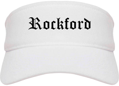 Rockford Illinois IL Old English Mens Visor Cap Hat White