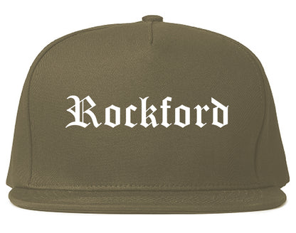 Rockford Michigan MI Old English Mens Snapback Hat Grey