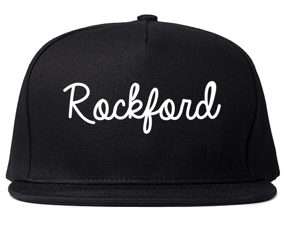 Rockford Michigan MI Script Mens Snapback Hat Black