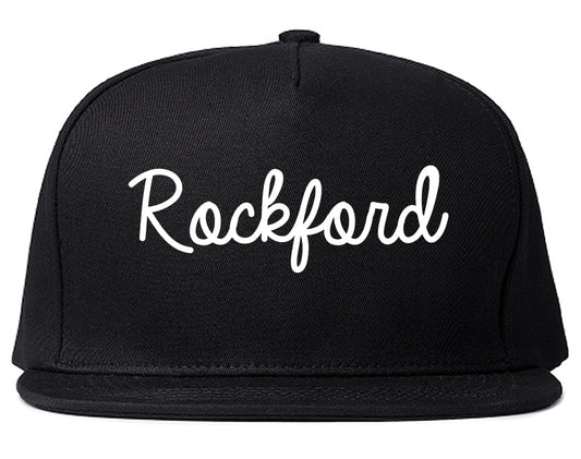 Rockford Michigan MI Script Mens Snapback Hat Black