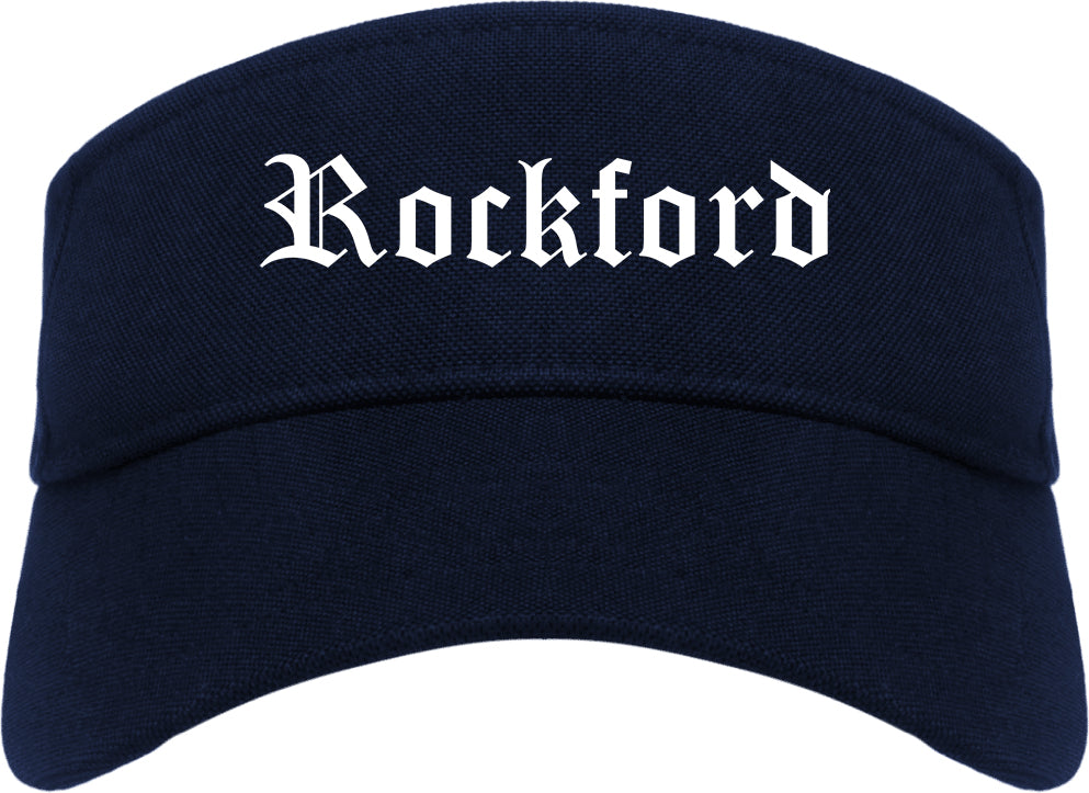 Rockford Michigan MI Old English Mens Visor Cap Hat Navy Blue