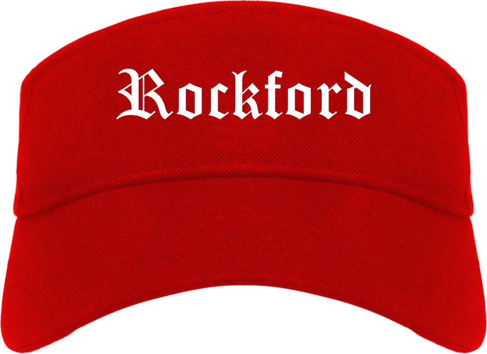 Rockford Michigan MI Old English Mens Visor Cap Hat Red