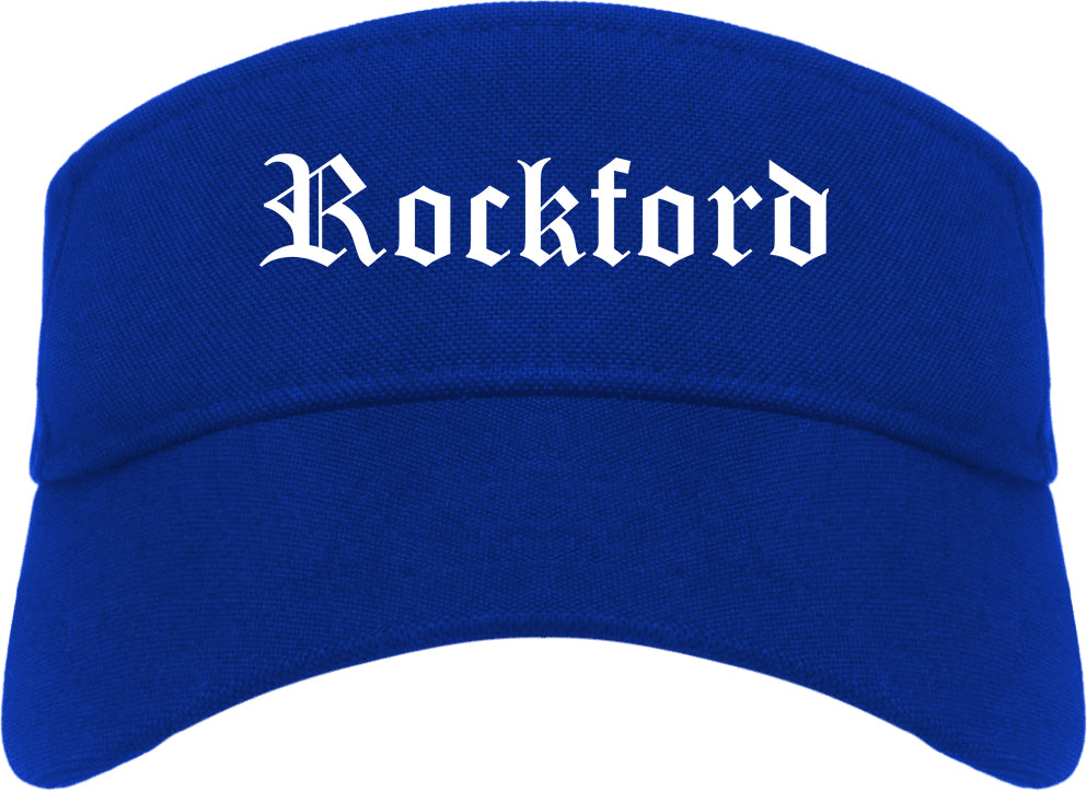Rockford Michigan MI Old English Mens Visor Cap Hat Royal Blue