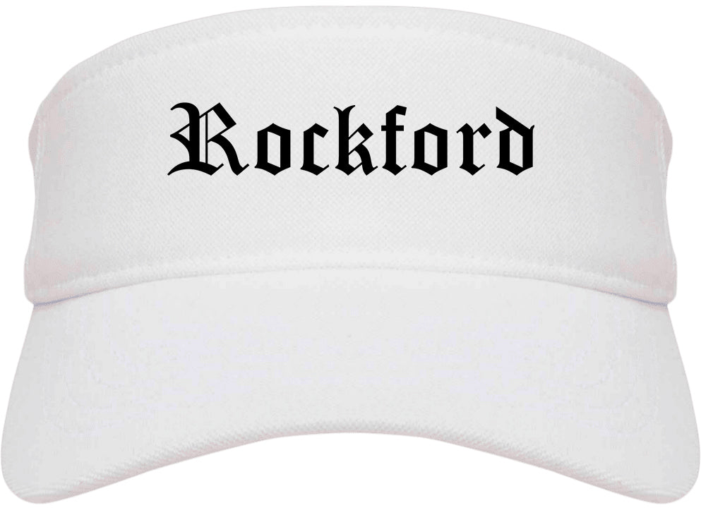 Rockford Michigan MI Old English Mens Visor Cap Hat White