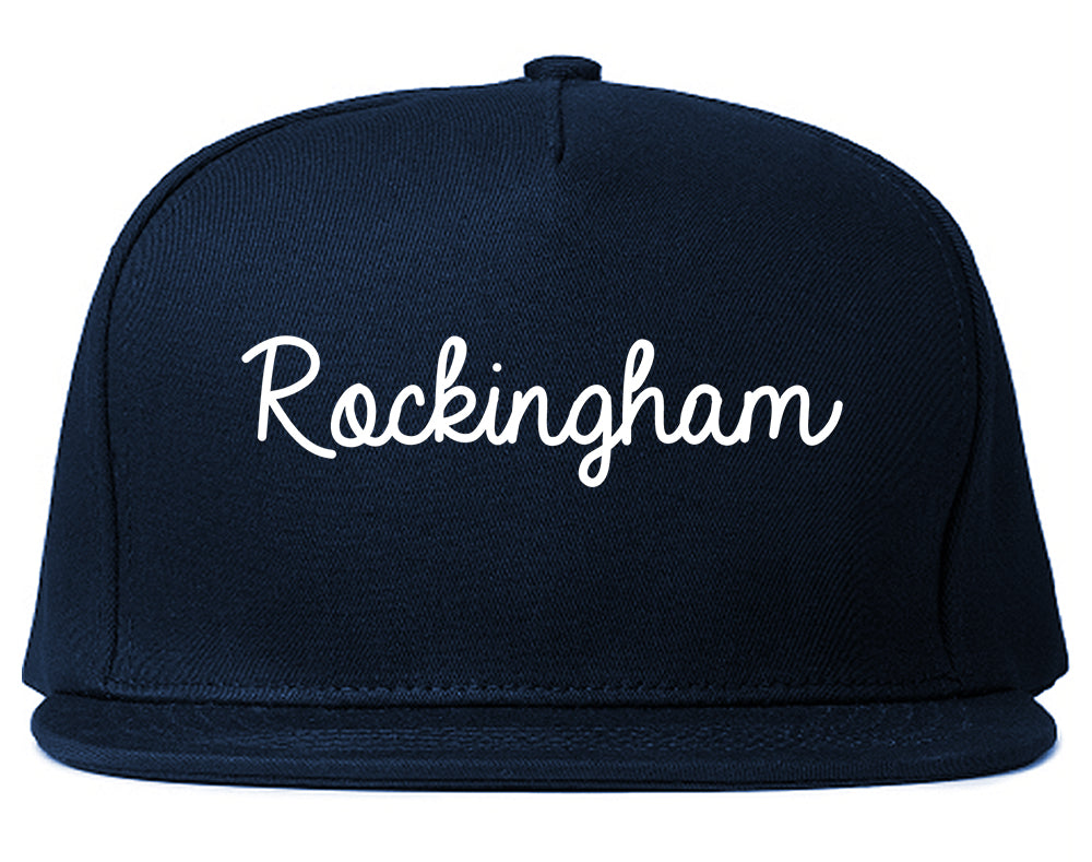 Rockingham North Carolina NC Script Mens Snapback Hat Navy Blue