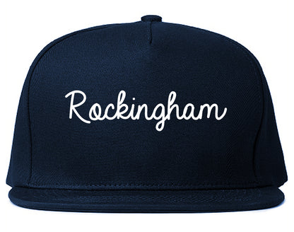 Rockingham North Carolina NC Script Mens Snapback Hat Navy Blue