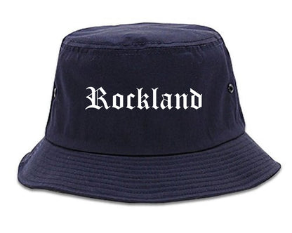 Rockland Maine ME Old English Mens Bucket Hat Navy Blue