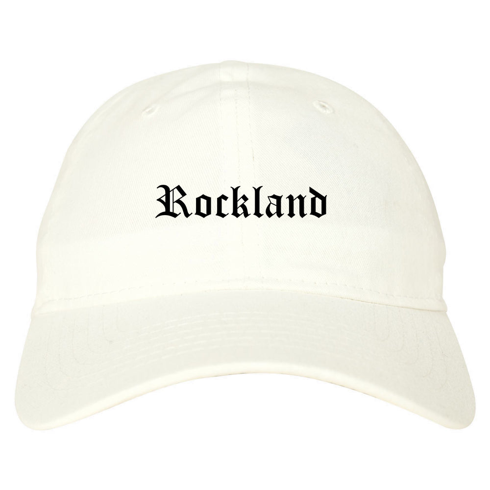 Rockland Maine ME Old English Mens Dad Hat Baseball Cap White