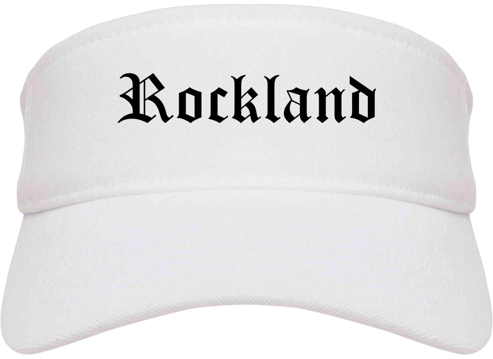 Rockland Maine ME Old English Mens Visor Cap Hat White
