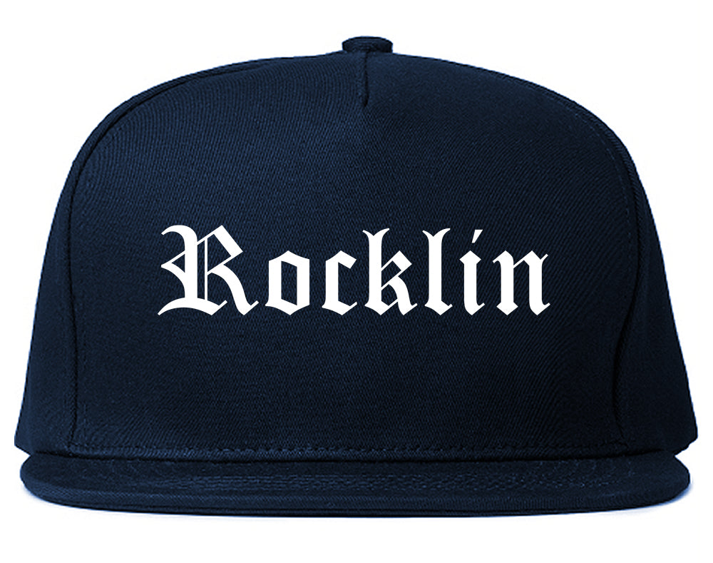 Rocklin California CA Old English Mens Snapback Hat Navy Blue