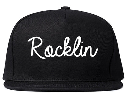 Rocklin California CA Script Mens Snapback Hat Black