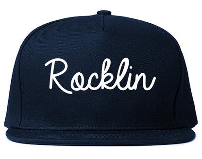 Rocklin California CA Script Mens Snapback Hat Navy Blue