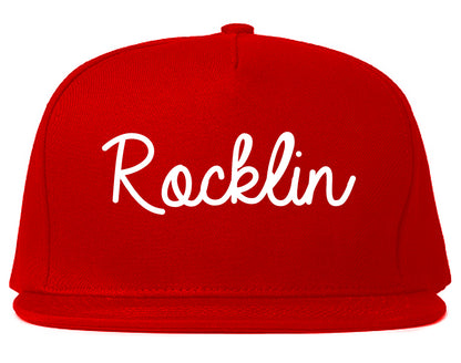 Rocklin California CA Script Mens Snapback Hat Red