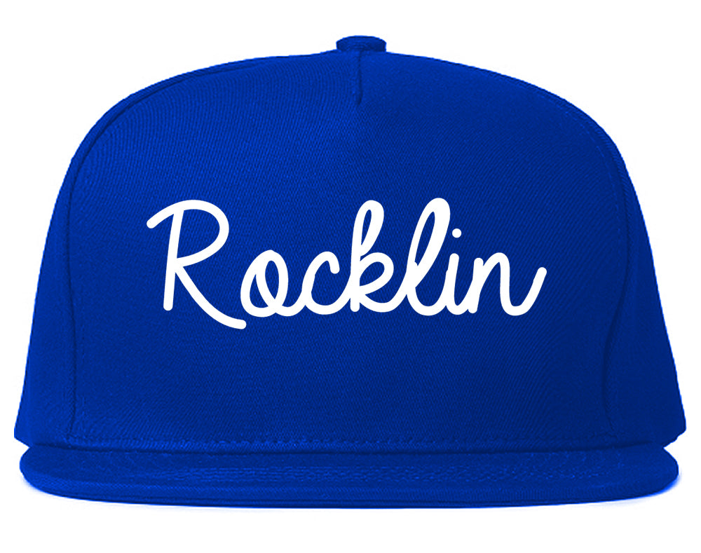 Rocklin California CA Script Mens Snapback Hat Royal Blue