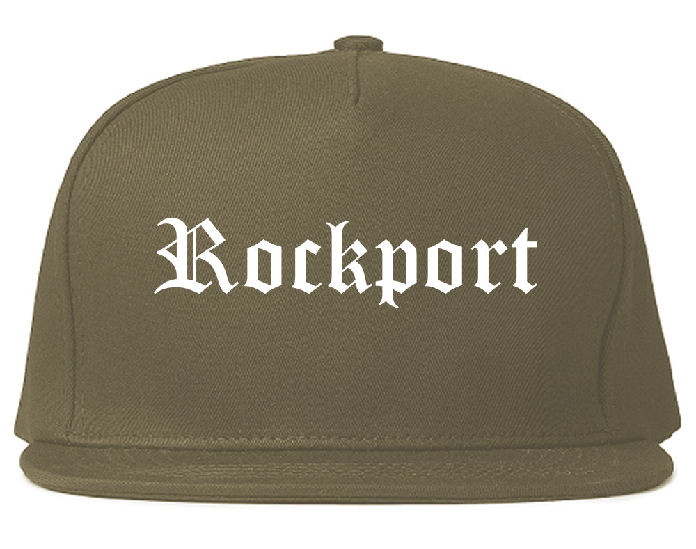 Rockport Texas TX Old English Mens Snapback Hat Grey