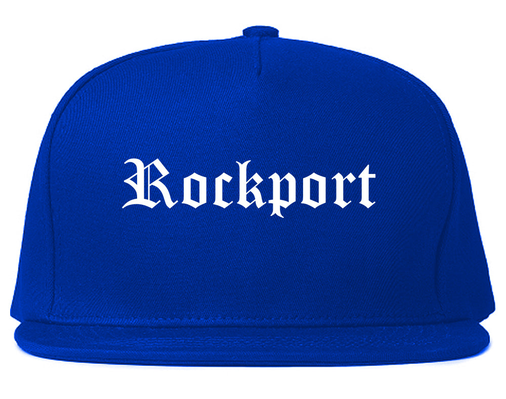 Rockport Texas TX Old English Mens Snapback Hat Royal Blue