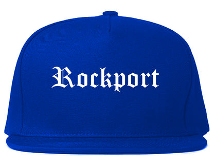 Rockport Texas TX Old English Mens Snapback Hat Royal Blue