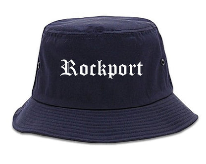 Rockport Texas TX Old English Mens Bucket Hat Navy Blue